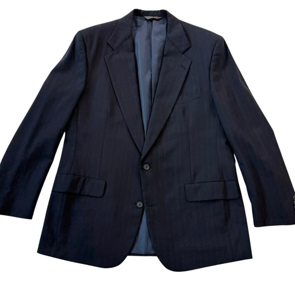 Nordstrom Plus One Mens Navy Blue Stripe Wool 2 Button Suit Jacket Blazer 44R